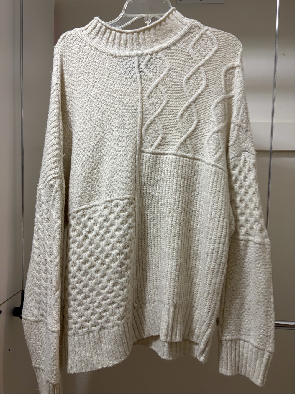 American Eagle Outfitters Cream Mixed-Stitch Turtleneck Sweater